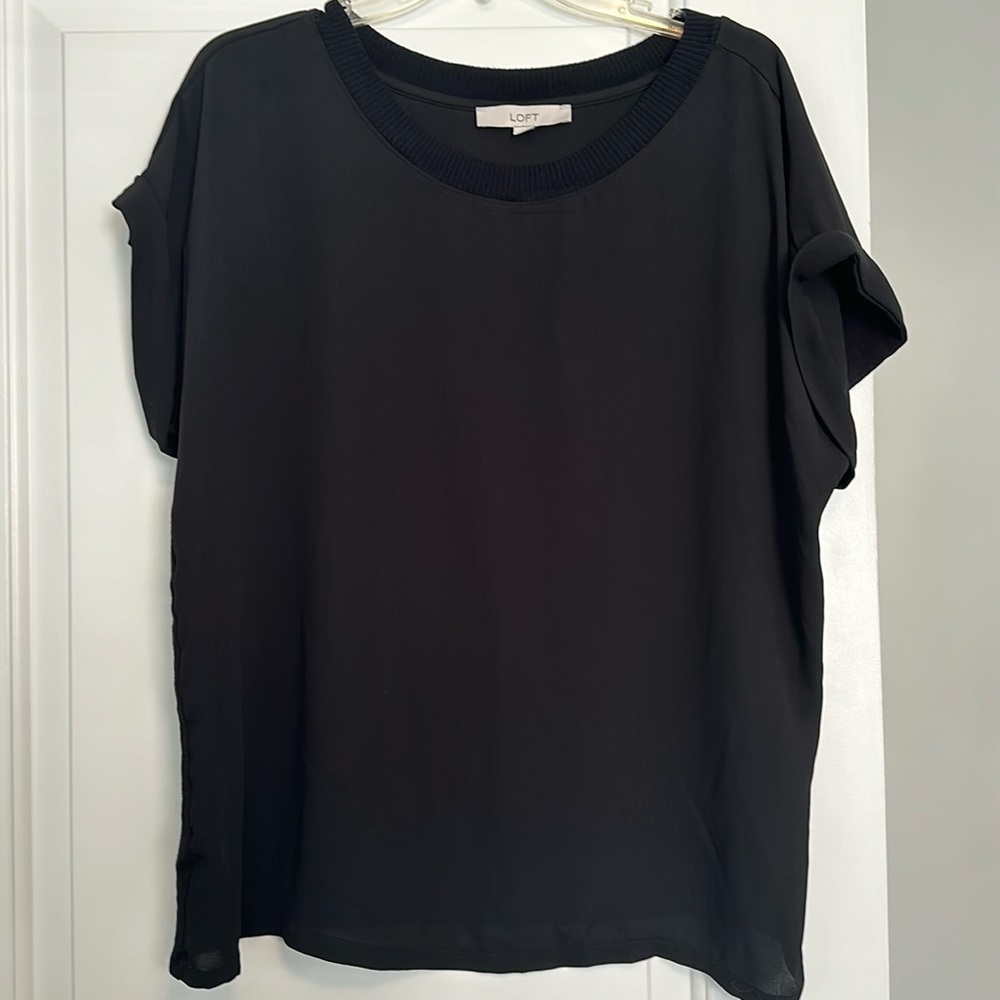 Loft mixed fabric black blouse XXL